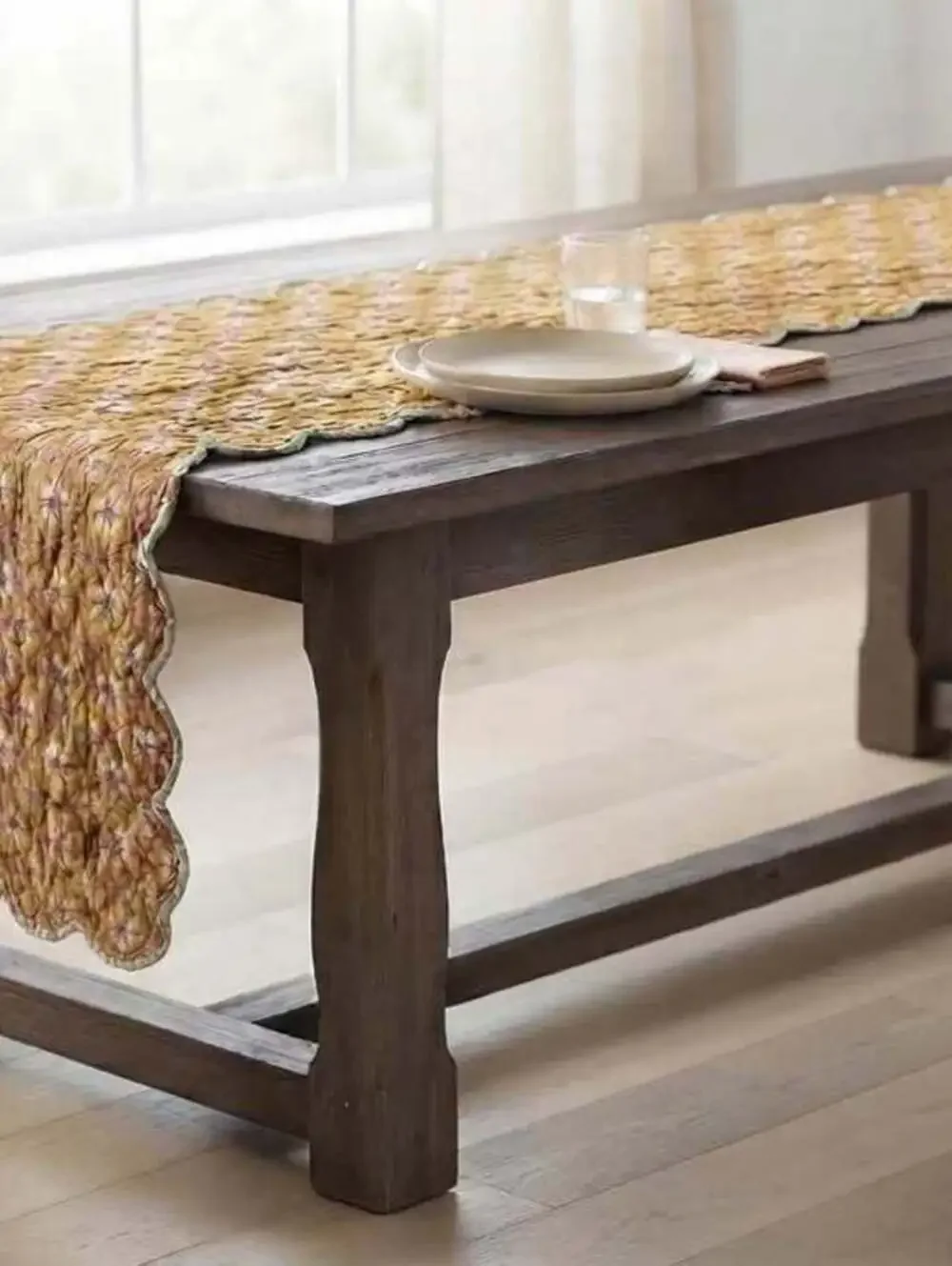 Long Reversible Quilted Scalloped Table Runner